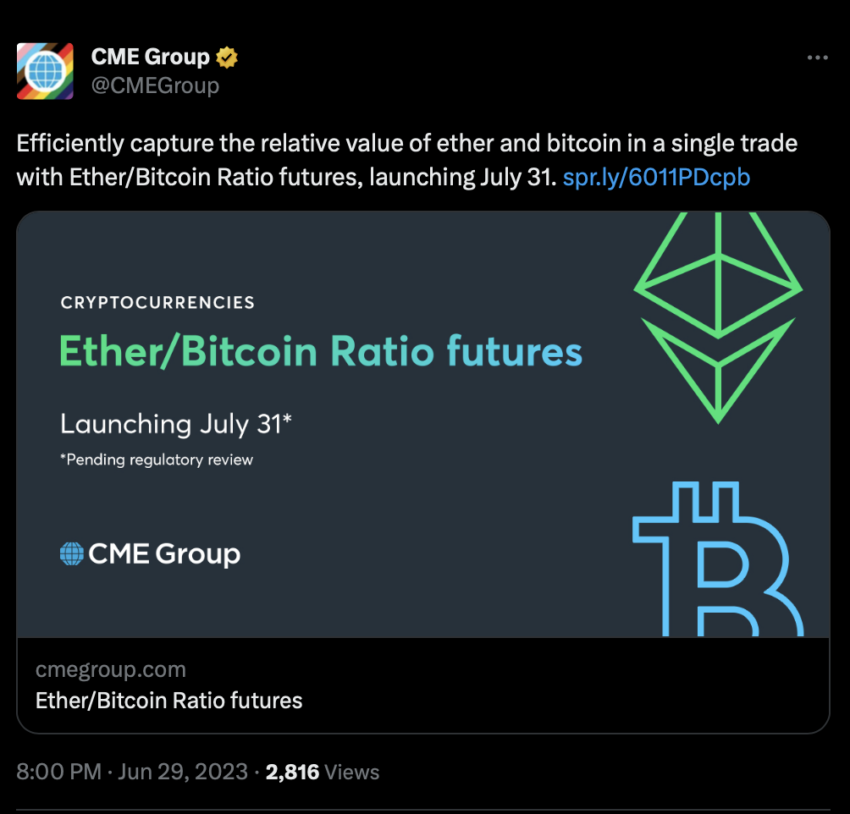 CME Group запустит фьючерсы на соотношение биткоина и Ethereum